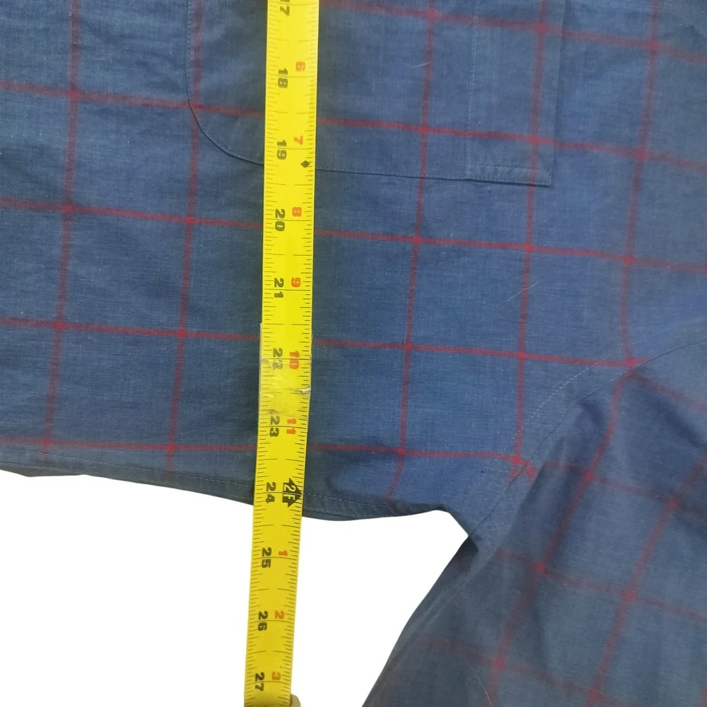 Peter Millar Blue Red Windowpane Check Cotton Button Down Shirt Mens Large